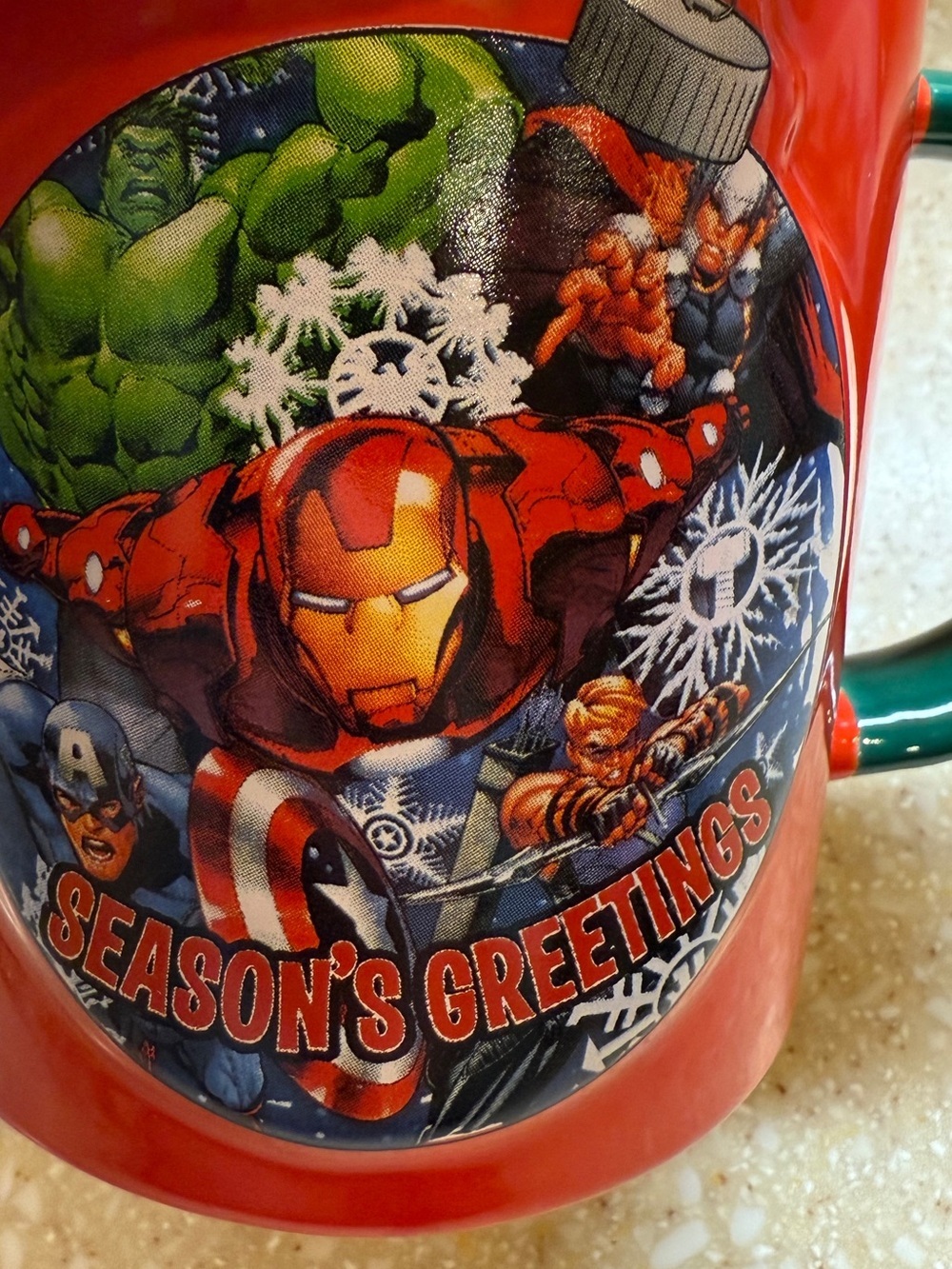 Marvel Season’s Greetings Ironman Hulk Red Ceramic Christmas Mug Holiday Cup